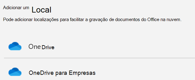 Captura de ecrã do botão e lista Adicionar um Local, na página Guardar Como do Word.