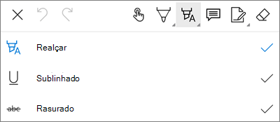 Menu de realce de marcação em PDF do OneDrive para Android