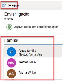Janela de partilha do OneDrive