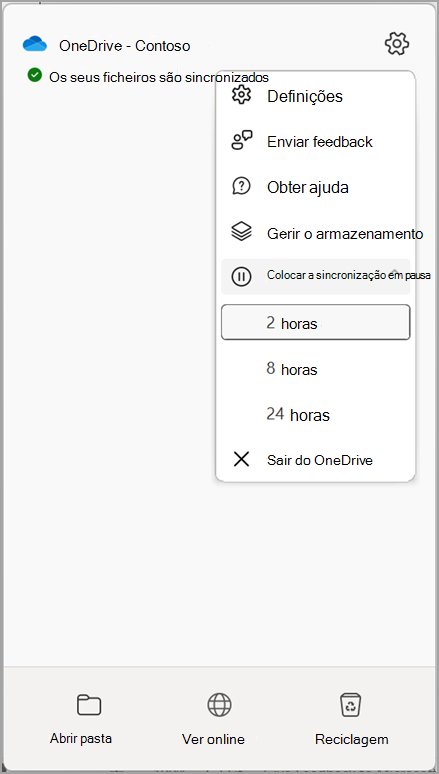 Definições do OneDrive Colocar a Sincronização em Pausa
