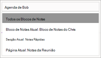 Ajustar o âmbito de pesquisa no OneNote para Windows 10.