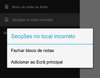 O comando Fechar Bloco de Notas no OneNote para Android