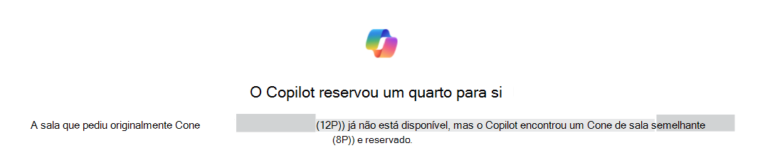 Exemplo de um Copilot reservou uma sala para si confirmação que identifica as salas originais e as salas de substituição.