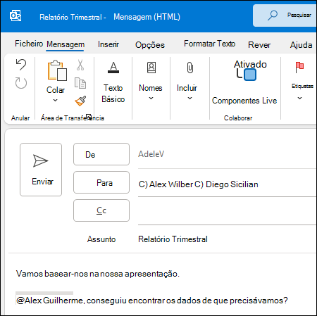 Menção no Outlook