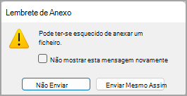 Imagem da caixa de diálogo Lembrete de Anexo.