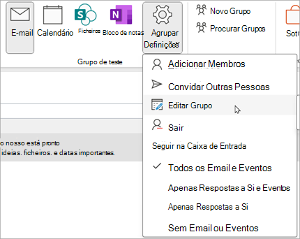 No friso, selecione Definições > de Grupo Editar Grupo