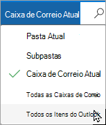 Utilize o menu pendente para selecionar uma caixa de correio ou subpasta diferente.