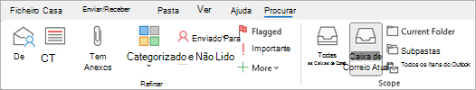 No friso, selecione tem anexos para procurar itens que incluam ficheiros.