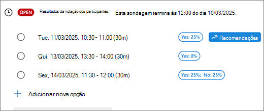 Vista dos organizadores de um inquérito de agendamento com opções de edição