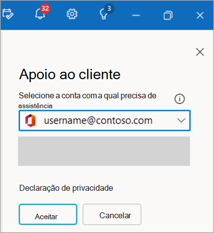 Captura de ecrã do suporte de contactos