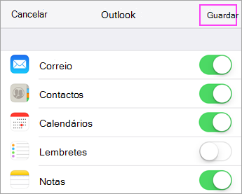 Definições de sincronização de contas