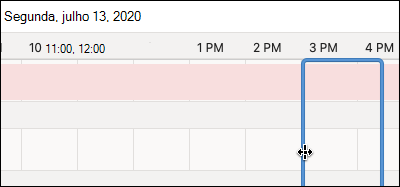 A caixa azul para a hora de reserva no Assistente de Agendamento.