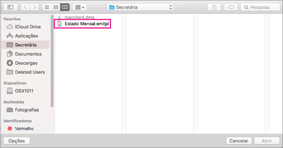 Selecione o modelo de e-mail que pretende utilizar