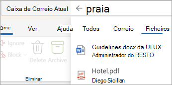 Selecione Files para ver os resultados da pesquisa apenas com anexos.