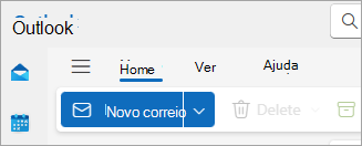 Captura de ecrã do novo friso do Outlook