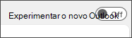Captura de ecrã a mostrar o botão de alternar Experimentar o novo Outlook
