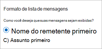 Novo formato da lista de Mensagens do Outlook