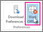 Captura de ecrã do botão Trabalhar Offline no Outlook 2013.