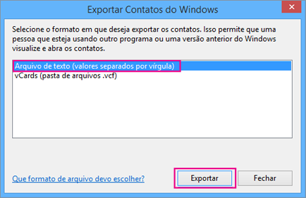 Selecione CSV e, em seguida, selecione Exportar.