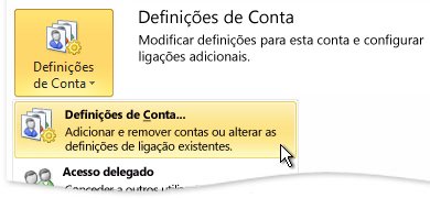 Definições da Conta Definições da Conta na vista Backstage
