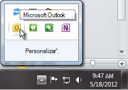 Área de notificação expandida para mostrar o ícone do Outlook