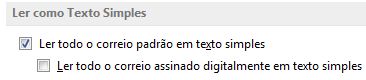 Caixa de verificação Ler todo o correio padrão em texto simples