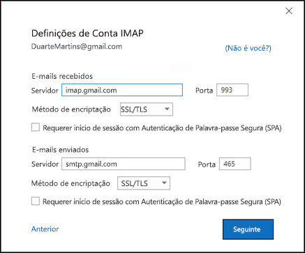 Verifique as definições IMAP do Gmail.