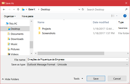 Pode guardar uma mensagem de e-mail existente como um ficheiro.