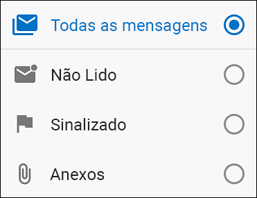 Selecione como pretende filtrar as suas mensagens