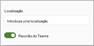 Imagem do botão de alternar reunião do Teams e espaço para entrar na localização da reunião.