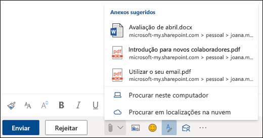 Anexar ficheiros que mostram anexos sugeridos