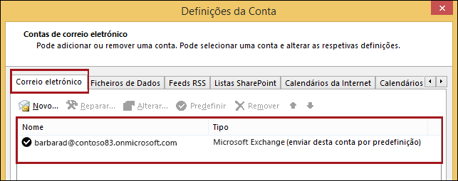 Tipo de conta no Outlook