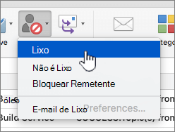 Marcar mensagem como item de menu de lixo