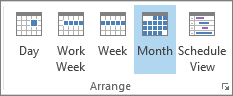 Grupo Dispor no separador Base: dia, semana, semana de trabalho, mês e agenda