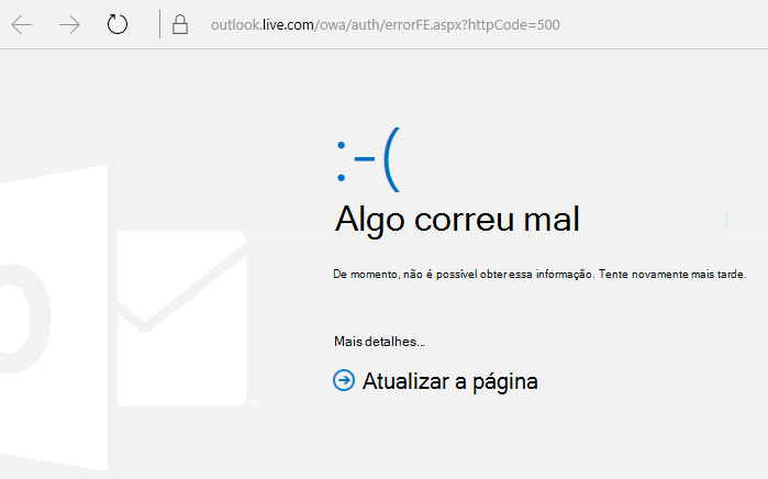 Outlook.com Ocorreu um erro de código de erro 500