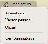 Opção Assinatura na mensagem do Outlook para Mac