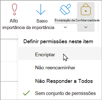 Numa nova mensagem, selecione Opções > Encriptar Encriptar > .