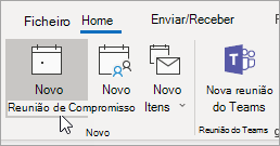 Uma captura de ecrã do botão Novo Compromisso