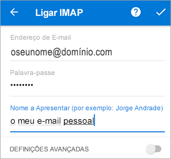 Introduza a sua palavra-passe e as definições do servidor necessárias.