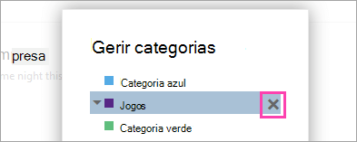 Captura de ecrã do botão Eliminar