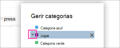 Captura de ecrã da seta ao lado de uma categoria