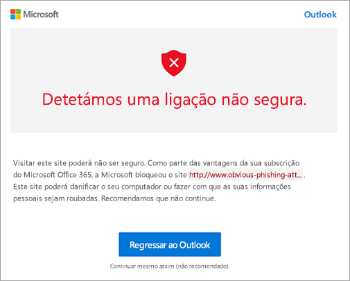 Uma captura de ecrã do ecrã de aviso de ligação não seguro