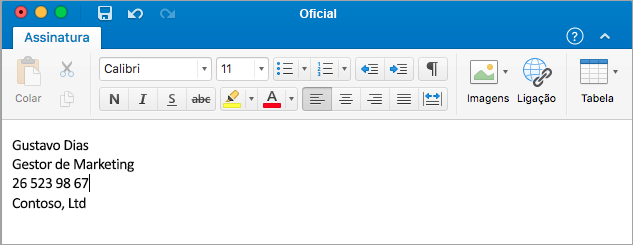A mostrar o Editor de Assinaturas