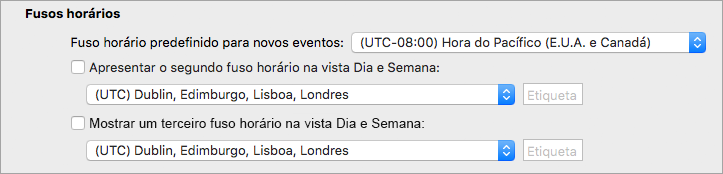 Mostra o segundo e terceiro fuso horário nas Preferências de Calendar