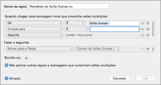 Criar uma regra a partir de uma mensagem de email existente