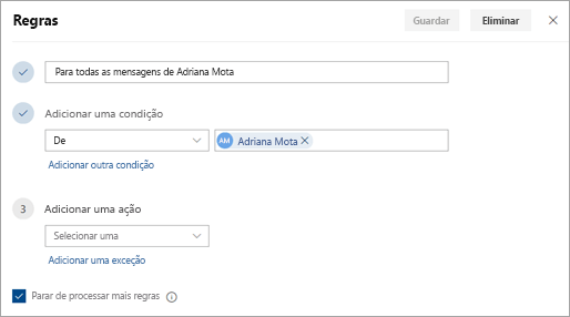 Uma captura de tela da página de configurações de regras