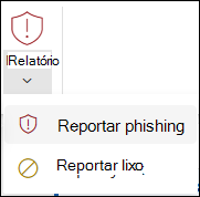 Captura de ecrã do botão Relatório com Report Phishing selecionado no friso clássico no Outlook na Web.