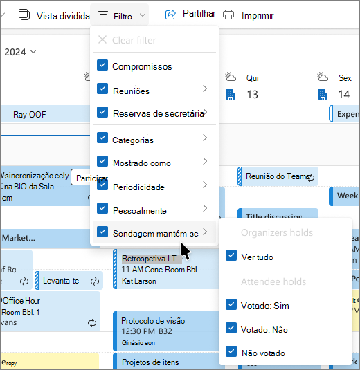 Calendar menu de filtros