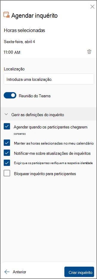 Captura de ecrã a mostrar os próximos passos do inquérito de agendamento