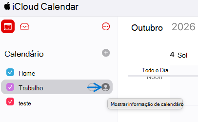 contém a captura de ecrã ou opções sobre a partilha do calendário a partir do calendário web do iCloud.